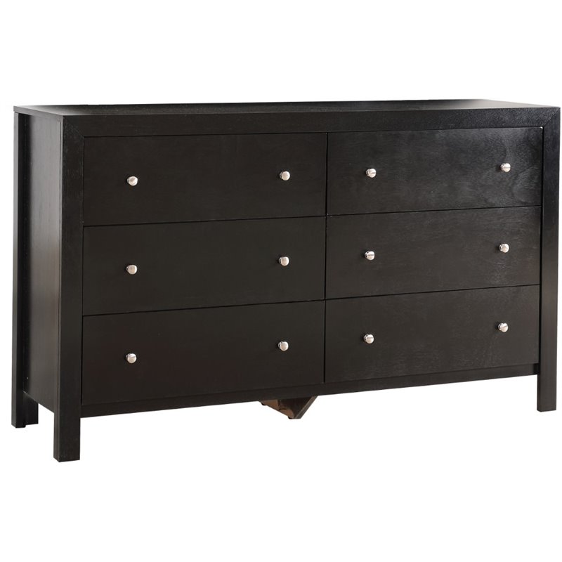 Pemberly Row Set of 2 Transitional 6-Drawer Dresser and Mirror in Black