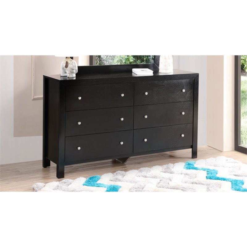 Pemberly Row Set of 2 Transitional 6-Drawer Dresser and Mirror in Black