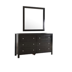 Pemberly Row Set of 2 Transitional 6-Drawer Dresser and Mirror in Black