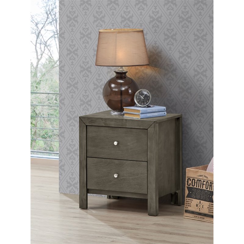 Pemberly Row Set of 2 Engineered Wood 2-Drawer Nightstands in Gray