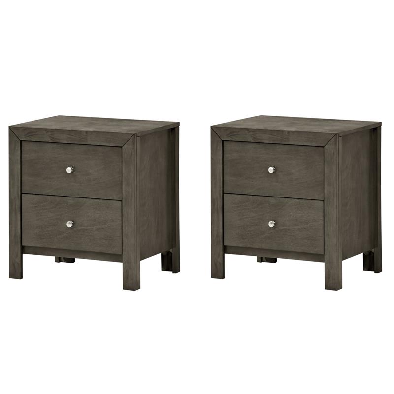 Pemberly Row Set of 2 Engineered Wood 2-Drawer Nightstands in Gray
