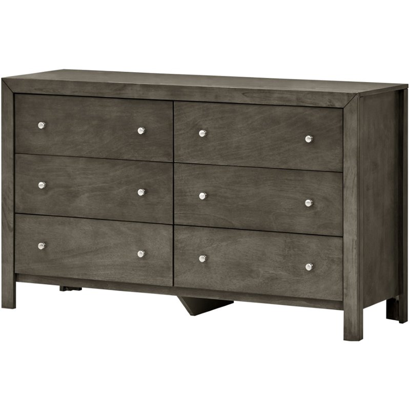 Pemberly Row Set of 2 Transitional 6-Drawer Dresser and Mirror in Gray