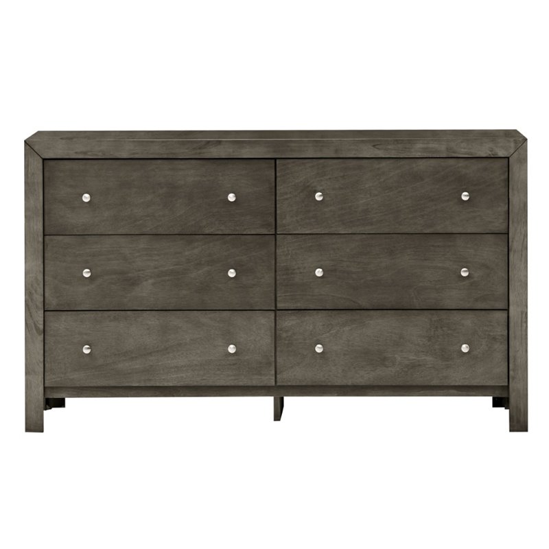 Pemberly Row Set of 2 Transitional 6-Drawer Dresser and Mirror in Gray