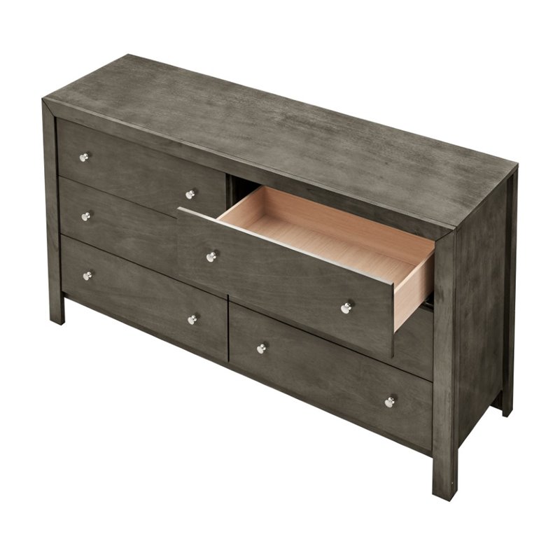 Pemberly Row Set of 2 Transitional 6-Drawer Dresser and Mirror in Gray