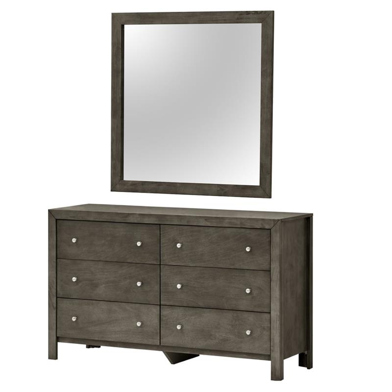 Pemberly Row Set of 2 Transitional 6-Drawer Dresser and Mirror in Gray