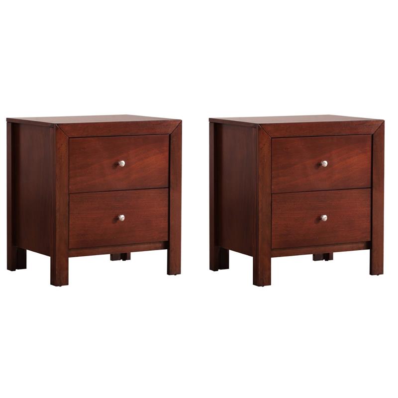 Pemberly Row Set of 2 Engineered Wood 2-Drawer Nightstands in Cherry