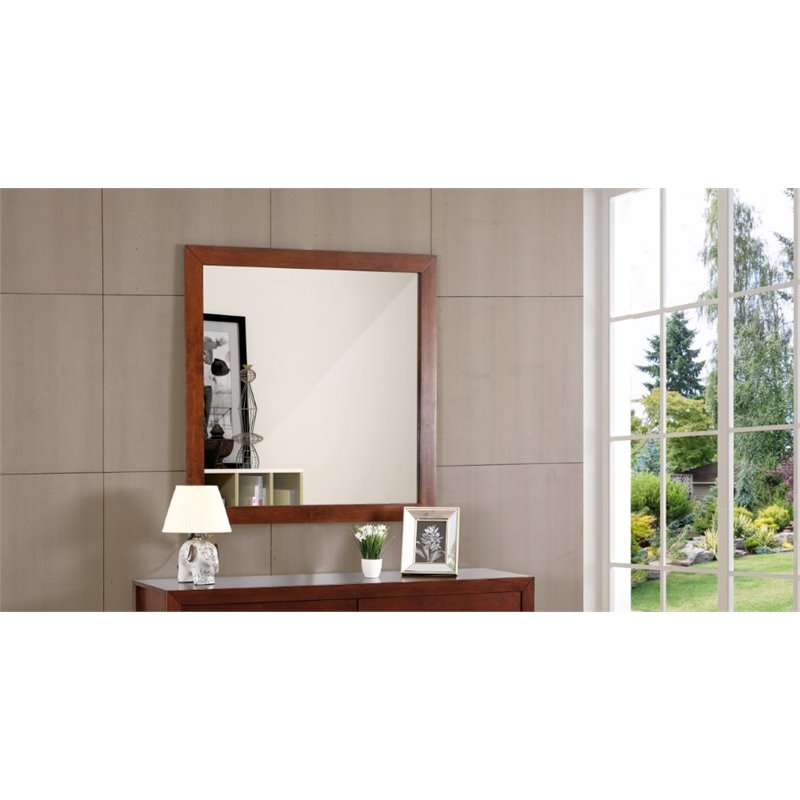 Pemberly Row Set of 2 Transitional 6-Drawer Dresser and Mirror in Cherry