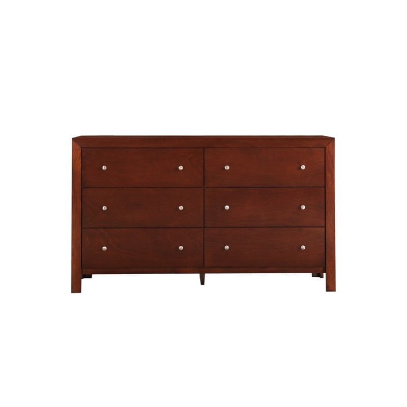 Pemberly Row Set of 2 Transitional 6-Drawer Dresser and Mirror in Cherry