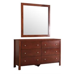 Pemberly Row Set of 2 Transitional 6-Drawer Dresser and Mirror in Cherry