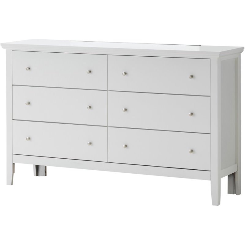 Pemberly Row Set of 3 Transitional Dresser and Nightstand and Mirror in White