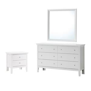 Pemberly Row Set of 3 Transitional Dresser and Nightstand and Mirror in White