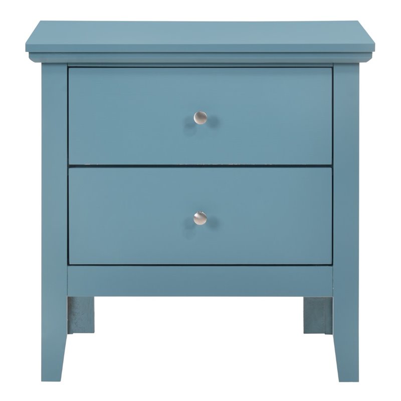 Pemberly Row Set of 2 Engineered Wood 2-Drawer Nightstands in Teal