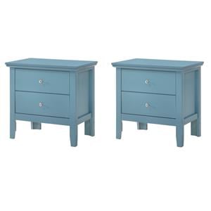 Pemberly Row Set of 2 Engineered Wood 2-Drawer Nightstands in Teal