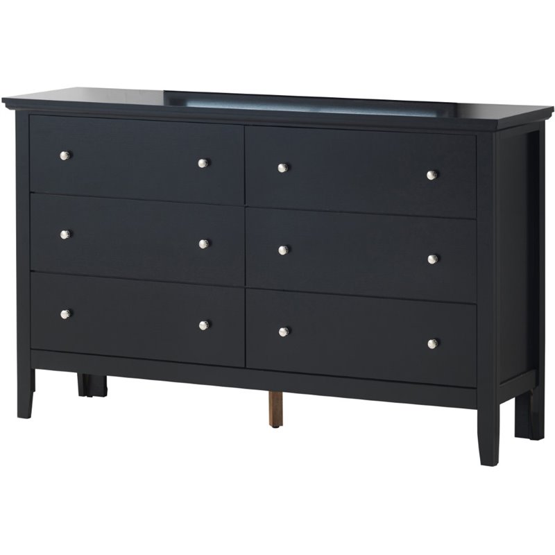 Pemberly Row Set of 3 Transitional Dresser and Nightstand and Mirror in Black