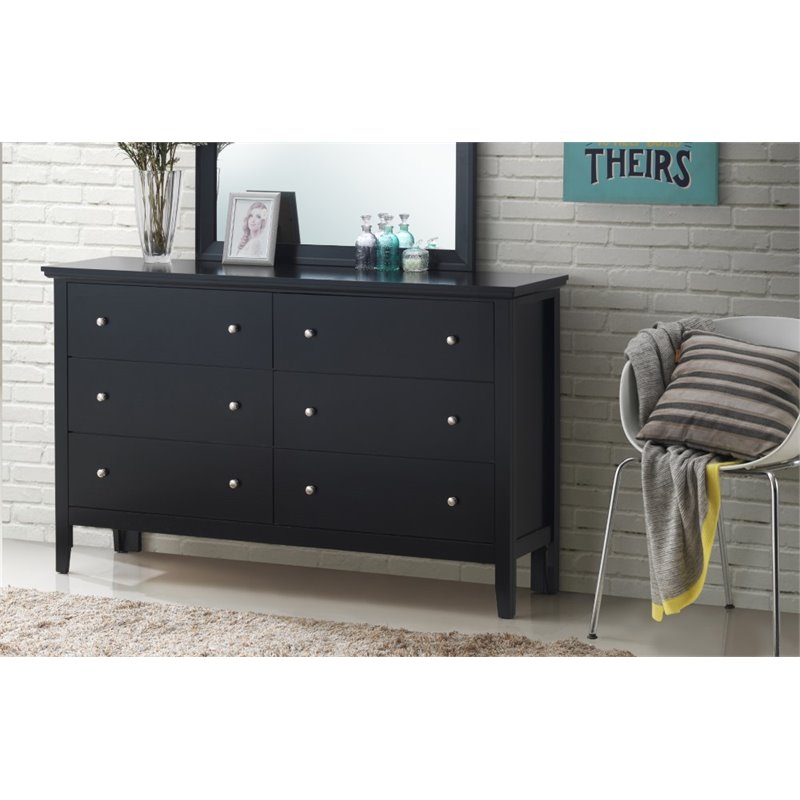 Pemberly Row Set of 3 Transitional Dresser and Nightstand and Mirror in Black