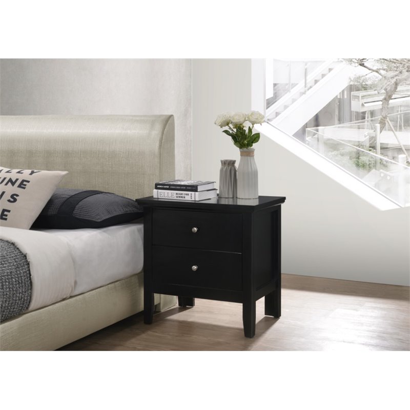 Pemberly Row Set of 3 Transitional Dresser and Nightstand and Mirror in Black