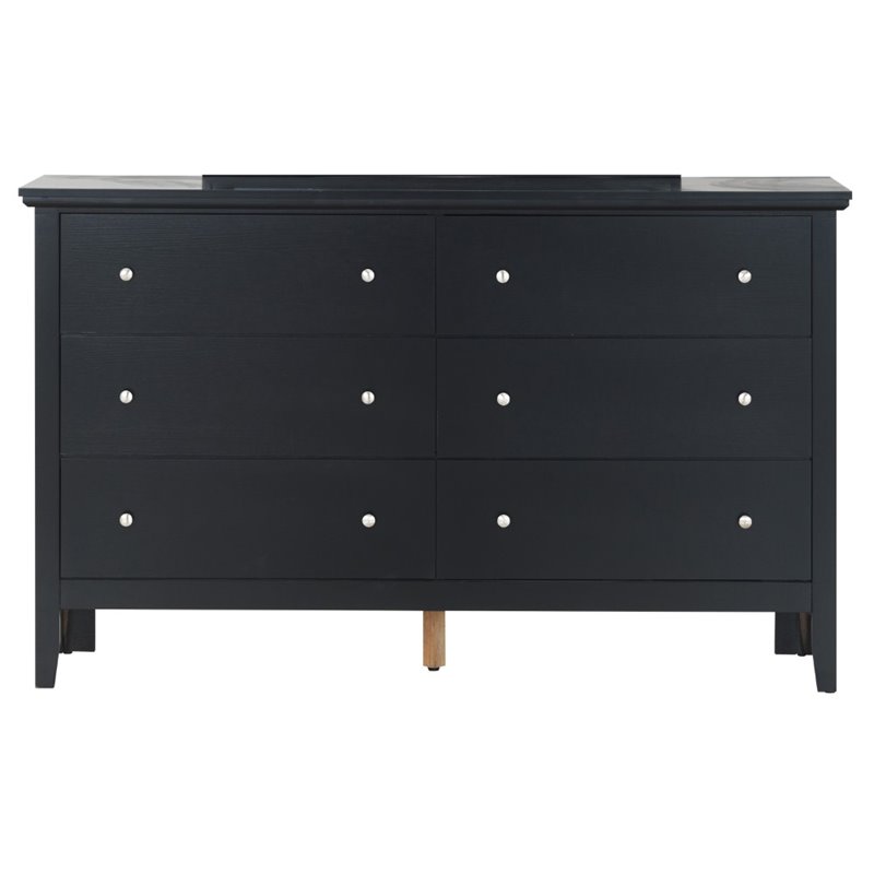 Pemberly Row Set of 3 Transitional Dresser and Nightstand and Mirror in Black