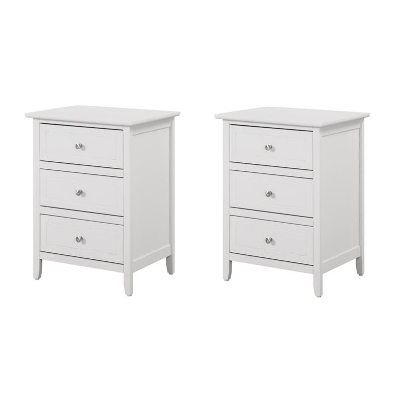 Pemberly Row Set of 2 Engineered Wood 3-Drawer Nightstands in White