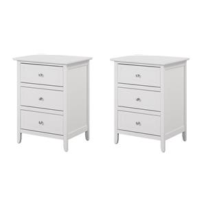 Pemberly Row Set of 2 Engineered Wood 3-Drawer Nightstands in White