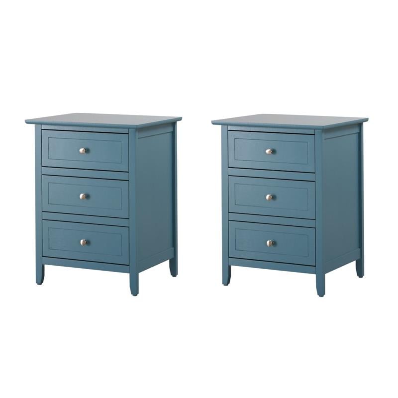 Pemberly Row Set of 2 Engineered Wood 3-Drawer Nightstands in Teal