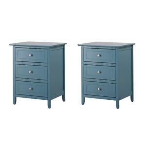 Pemberly Row Set of 2 Engineered Wood 3-Drawer Nightstands in Teal