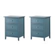 Pemberly Row Set of 2 Engineered Wood 3-Drawer Nightstands in Teal