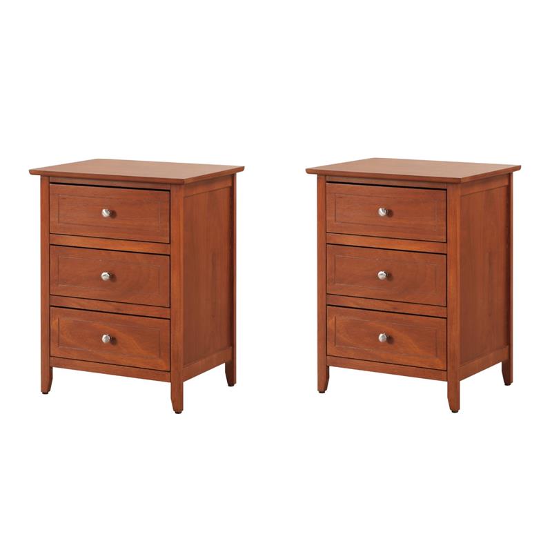 Pemberly Row Set of 2 Engineered Wood 3-Drawer Nightstands in Oak