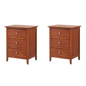 Pemberly Row Set of 2 Engineered Wood 3-Drawer Nightstands in Oak