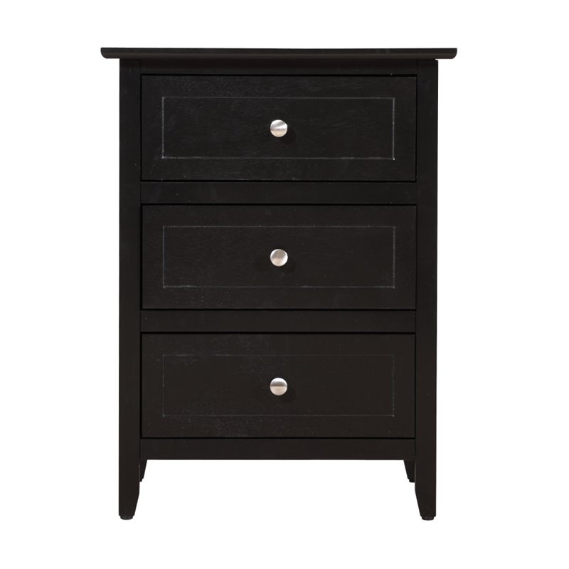 Pemberly Row Set of 2 Engineered Wood 3-Drawer Nightstands in Black