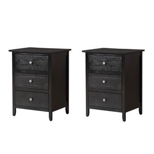 Pemberly Row Set of 2 Engineered Wood 3-Drawer Nightstands in Black