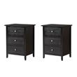Pemberly Row Set of 2 Engineered Wood 3-Drawer Nightstands in Black