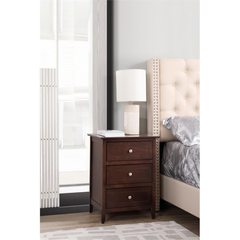 Pemberly Row Set of 2 Engineered Wood 3-Drawer Nightstands in Cappuccino