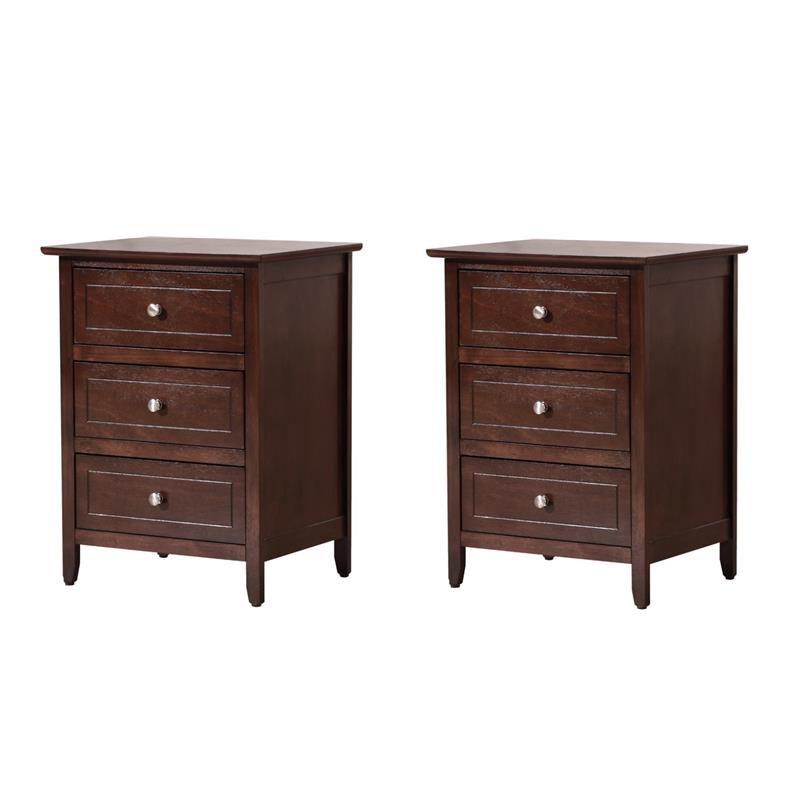 Pemberly Row Set of 2 Engineered Wood 3-Drawer Nightstands in Cappuccino