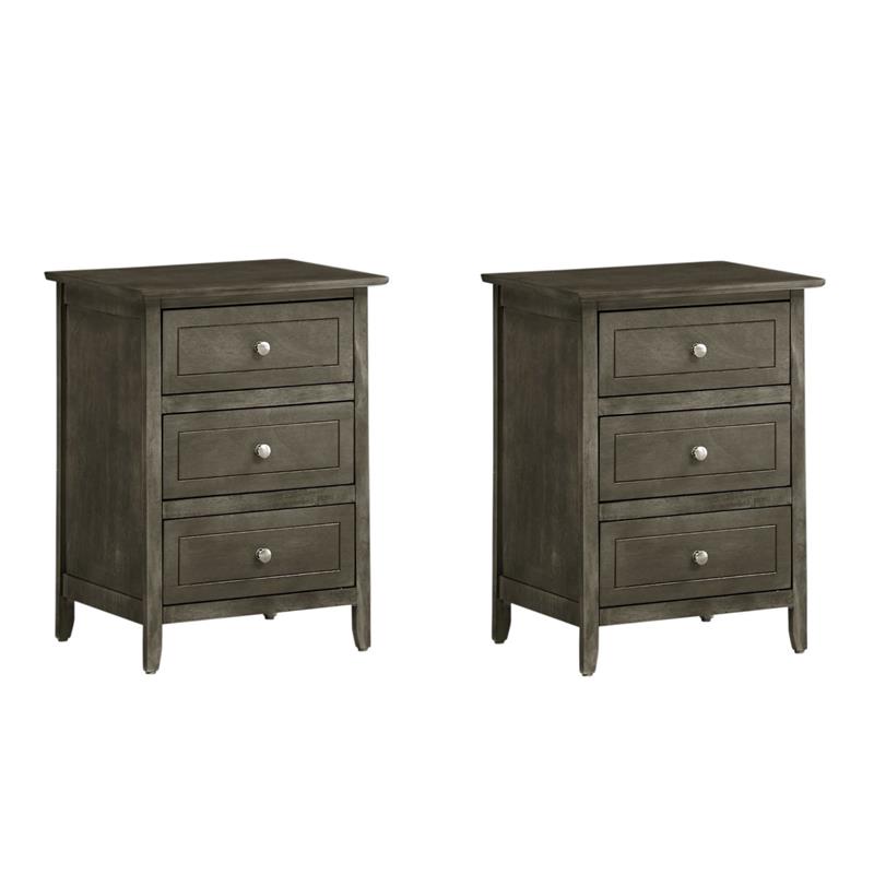 Pemberly Row Set of 2 Engineered Wood 3-Drawer Nightstands in Gray