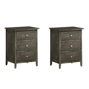 Pemberly Row Set of 2 Engineered Wood 3-Drawer Nightstands in Gray