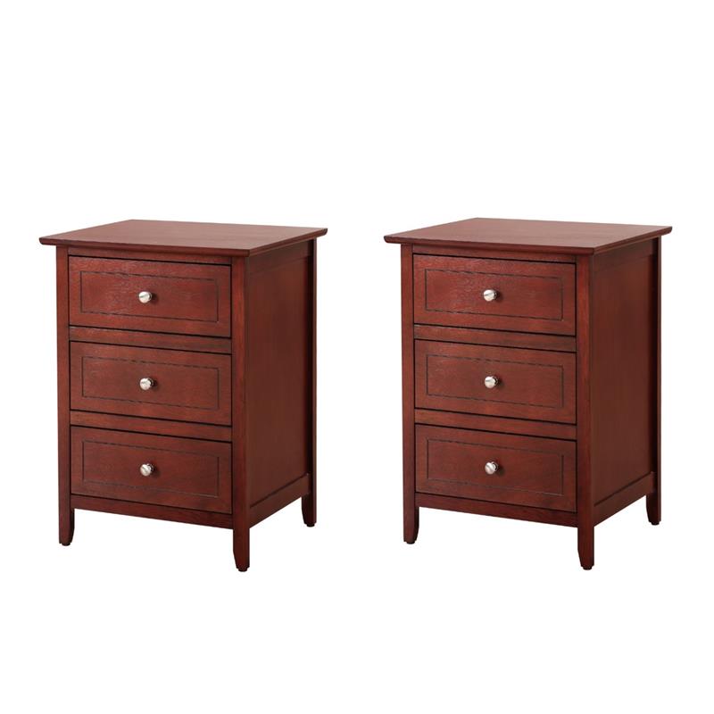 Pemberly Row Set of 2 Engineered Wood 3-Drawer Nightstands in Cherry