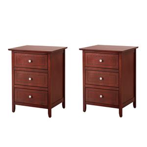 Pemberly Row Set of 2 Engineered Wood 3-Drawer Nightstands in Cherry