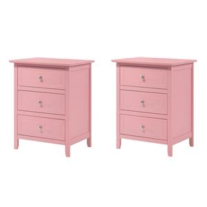 Pemberly Row Set of 2 Engineered Wood 3-Drawer Nightstands in Pink