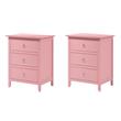 Pemberly Row Set of 2 Engineered Wood 3-Drawer Nightstands in Pink