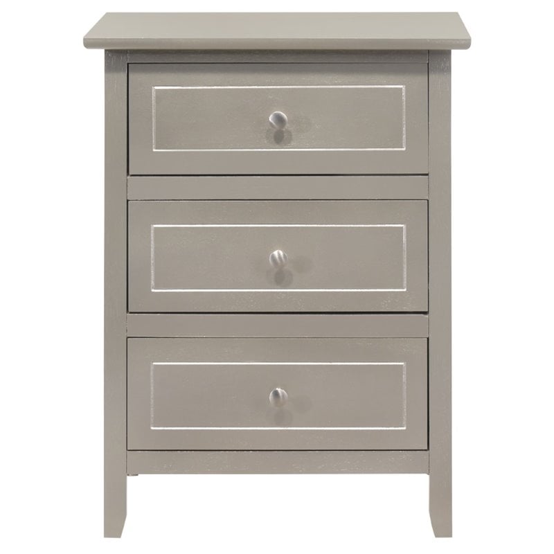 Pemberly Row Set of 2 Engineered Wood 3-Drawer Nightstands in Silver Champagne