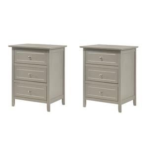 Pemberly Row Set of 2 Engineered Wood 3-Drawer Nightstands in Silver Champagne