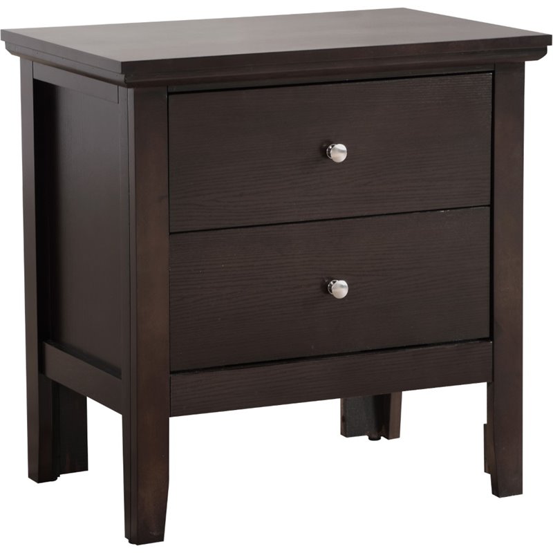 Pemberly Row Set of 2 Engineered Wood 2-Drawer Nightstands in Espresso