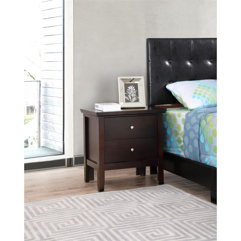 Pemberly Row Set of 2 Engineered Wood 2-Drawer Nightstands in Espresso