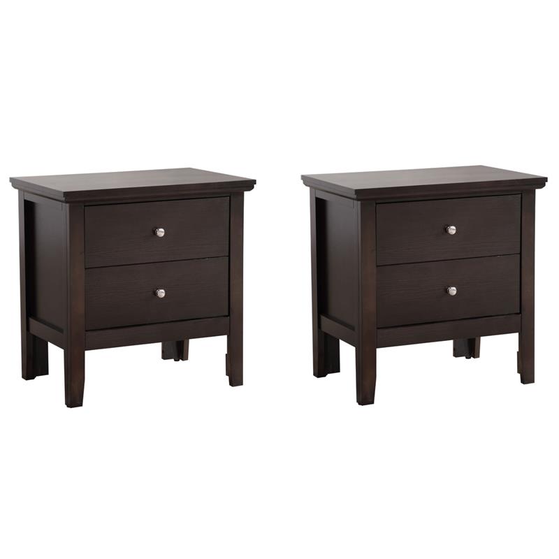 Pemberly Row Set of 2 Engineered Wood 2-Drawer Nightstands in Espresso