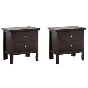Pemberly Row Set of 2 Engineered Wood 2-Drawer Nightstands in Espresso