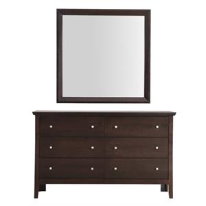 Pemberly Row Set of 2 6-Drawer Dresser and Mirror in Espresso