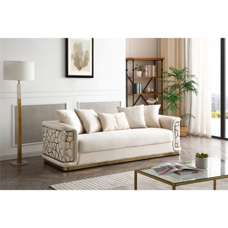 Pemberly Row Set of 2 Modern Velvet Loveseat and Sofa in Ivory