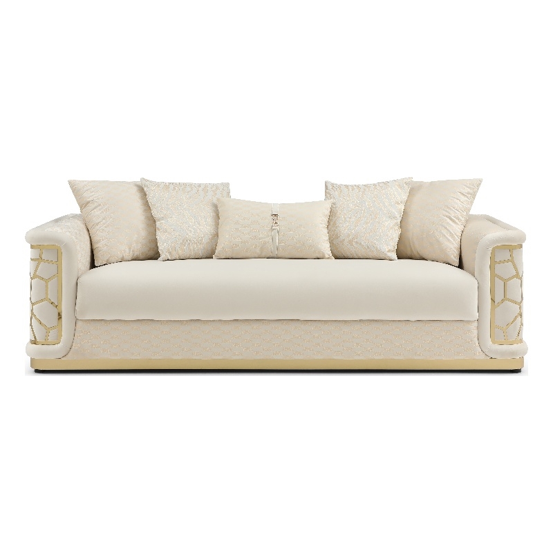 Pemberly Row Set of 2 Modern Velvet Loveseat and Sofa in Ivory