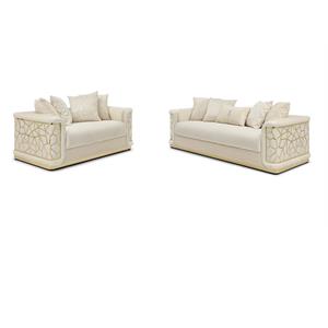 Pemberly Row Set of 2 Modern Velvet Loveseat and Sofa in Ivory