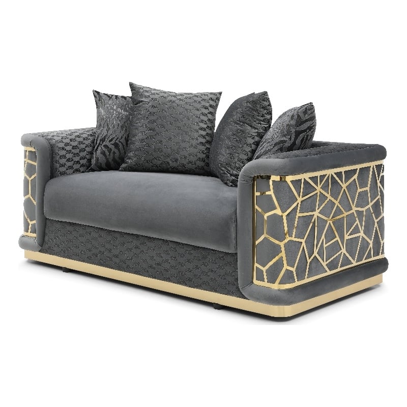 Pemberly Row Set of 2 Modern Velvet Sofa and Loveseat in Dark Gray